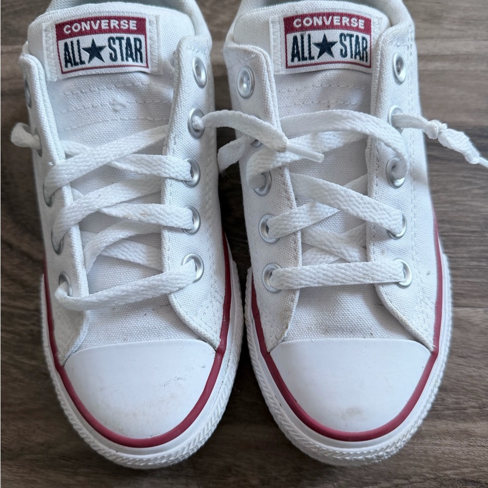 Converse White Low Top Sneakers with Red Accent